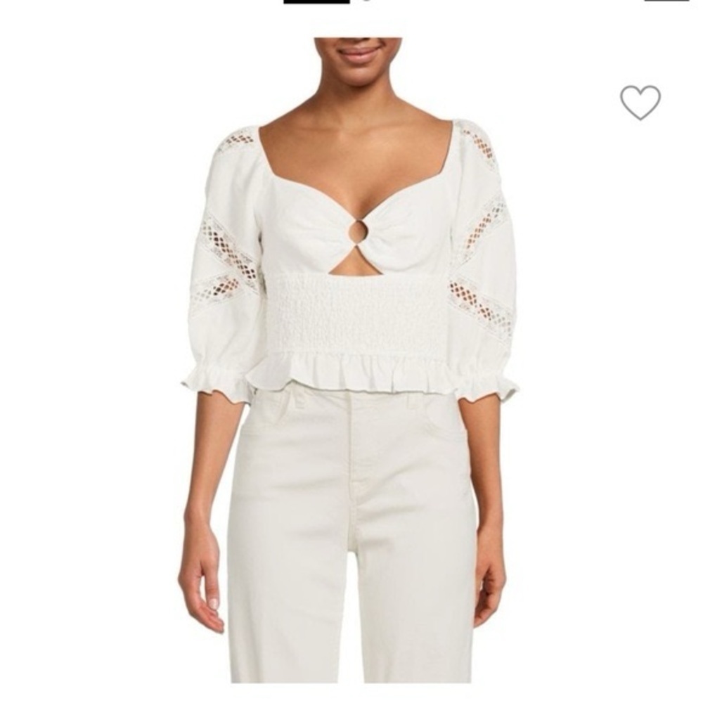 Cami NYC Nardine White Linen Eyelet Blouse Puff Sleeve Size M